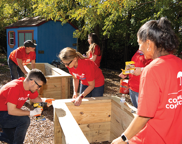 people building garden beds